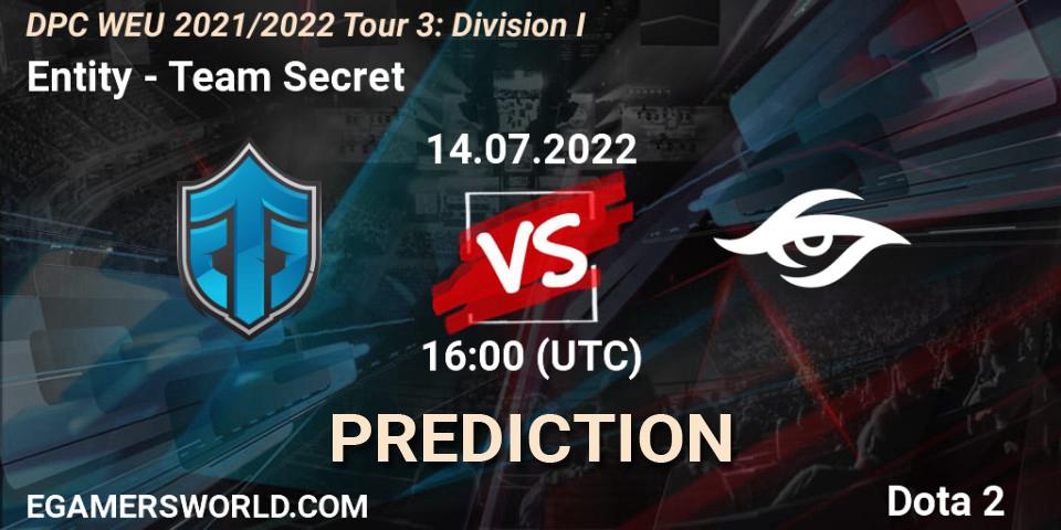 Prognoza Entity - Team Secret. 14.07.2022 at 16:35, Dota 2, DPC WEU 2021/2022 Tour 3: Division I