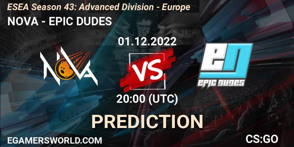 Prognoza NOVA - EPIC DUDES. 01.12.22, CS2 (CS:GO), ESEA Season 43: Advanced Division - Europe