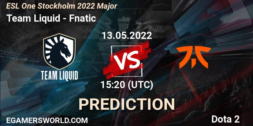 Prognoza Team Liquid - Fnatic. 13.05.22, Dota 2, ESL One Stockholm 2022 Major