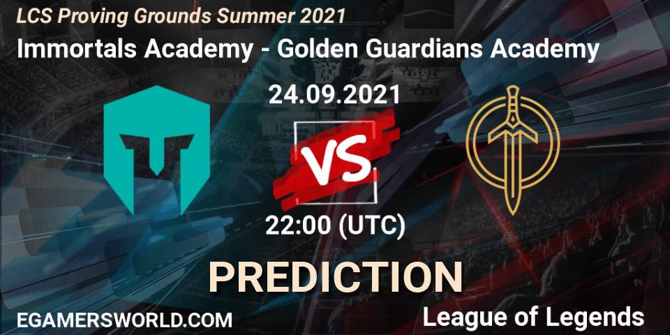 Prognoza Immortals Academy - Golden Guardians Academy. 24.09.2021 at 22:00, LoL, LCS Proving Grounds Summer 2021
