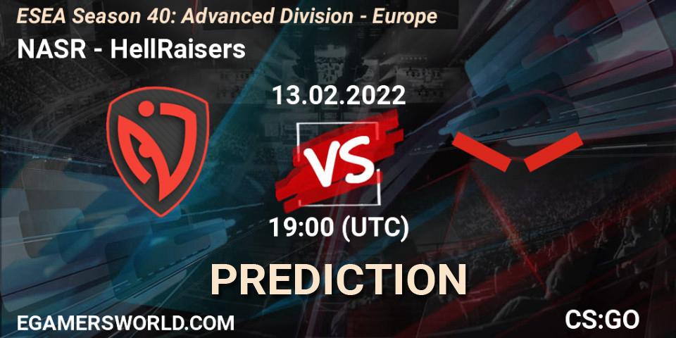 Prognoza NASR - HellRaisers. 13.02.22, CS2 (CS:GO), ESEA Season 40: Advanced Division - Europe