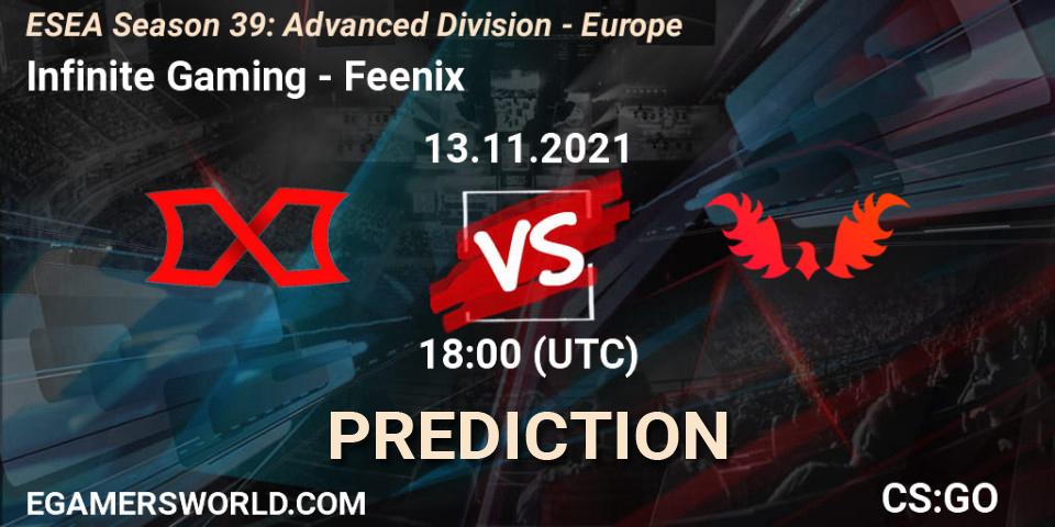 Prognoza Infinite Gaming - Feenix. 13.11.2021 at 18:00, Counter-Strike (CS2), ESEA Season 39: Advanced Division - Europe