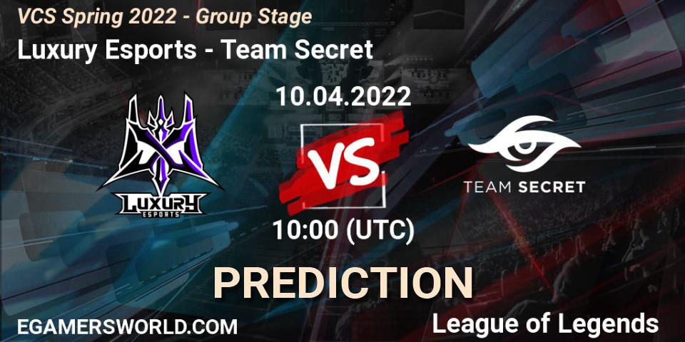Prognoza Luxury Esports - Team Secret. 09.04.2022 at 10:00, LoL, VCS Spring 2022 - Group Stage 