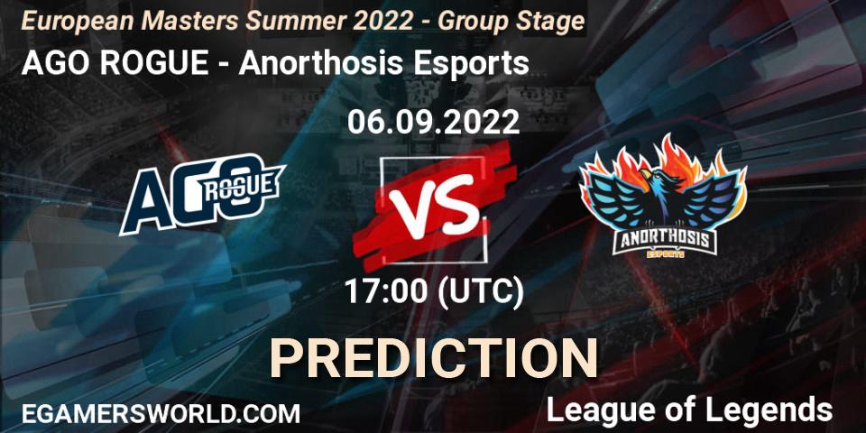 Prognoza AGO ROGUE - Anorthosis Esports. 06.09.2022 at 17:00, LoL, European Masters Summer 2022 - Group Stage