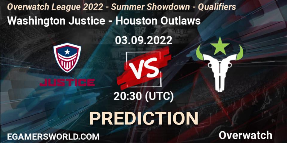 Prognoza Washington Justice - Houston Outlaws. 03.09.22, Overwatch, Overwatch League 2022 - Summer Showdown - Qualifiers