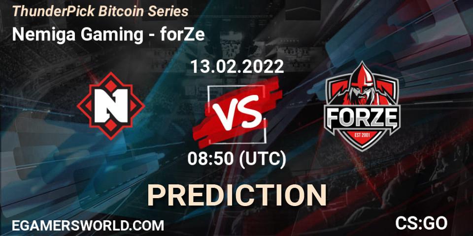 Prognoza Nemiga Gaming - forZe. 13.02.2022 at 08:50, Counter-Strike (CS2), ThunderPick Bitcoin Series