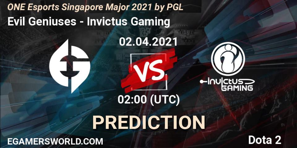 Prognoza Evil Geniuses - Invictus Gaming. 02.04.21, Dota 2, ONE Esports Singapore Major 2021