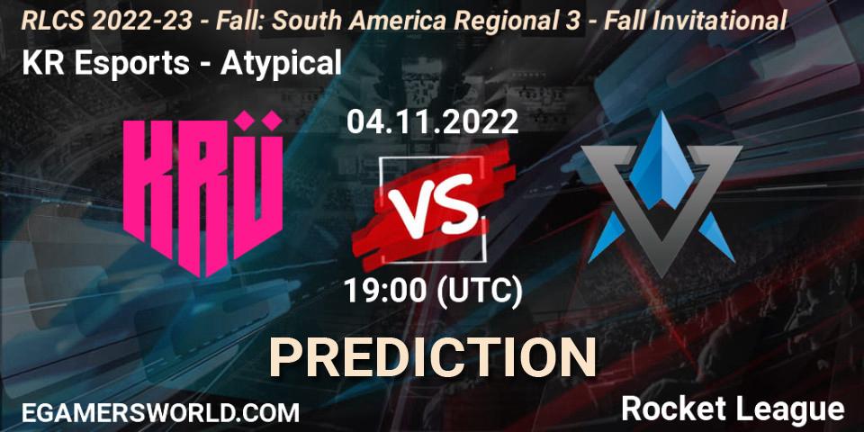 Prognoza KRÜ Esports - Atypical. 04.11.2022 at 19:00, Rocket League, RLCS 2022-23 - Fall: South America Regional 3 - Fall Invitational