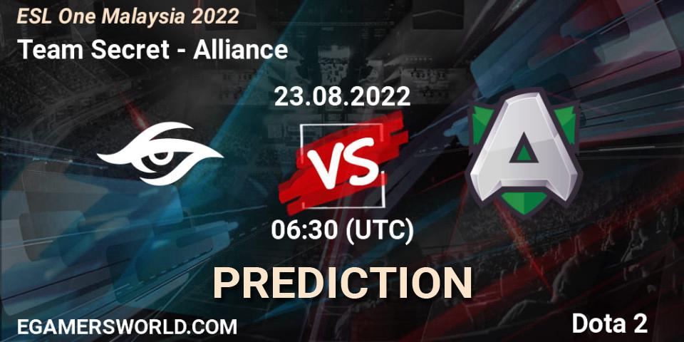 Prognoza Team Secret - Alliance. 23.08.22, Dota 2, ESL One Malaysia 2022