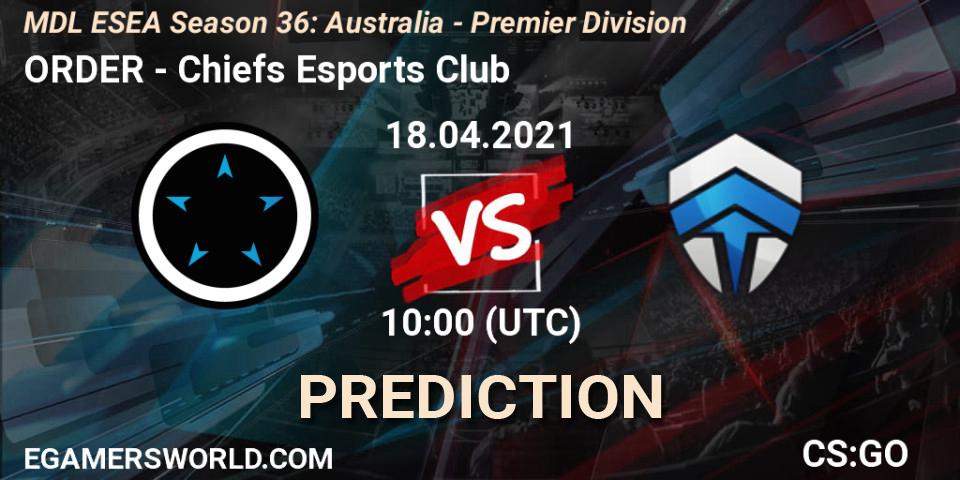 Prognoza ORDER - Chiefs Esports Club. 18.04.2021 at 10:00, Counter-Strike (CS2), MDL ESEA Season 36: Australia - Premier Division