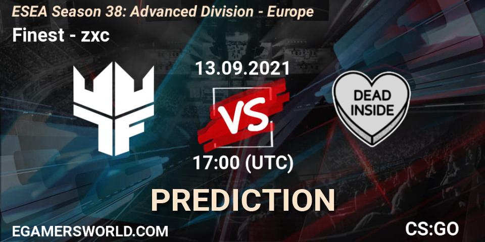 Prognoza Finest - zxc. 13.09.2021 at 17:00, Counter-Strike (CS2), ESEA Season 38: Advanced Division - Europe