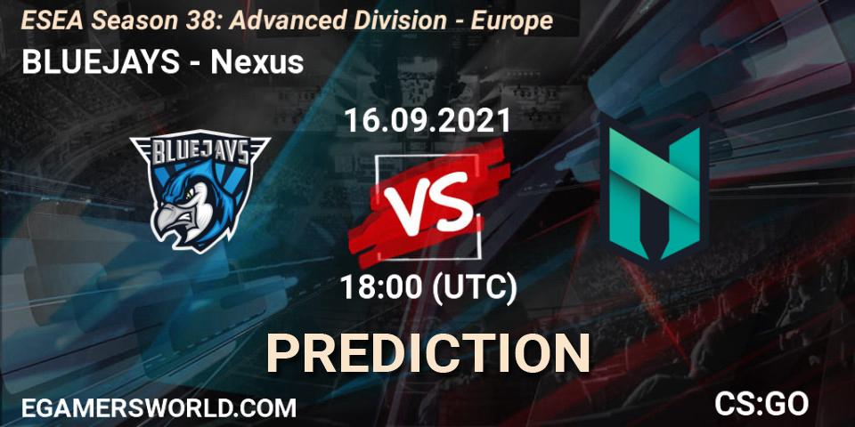 Prognoza BLUEJAYS - Nexus. 16.09.2021 at 18:00, Counter-Strike (CS2), ESEA Season 38: Advanced Division - Europe