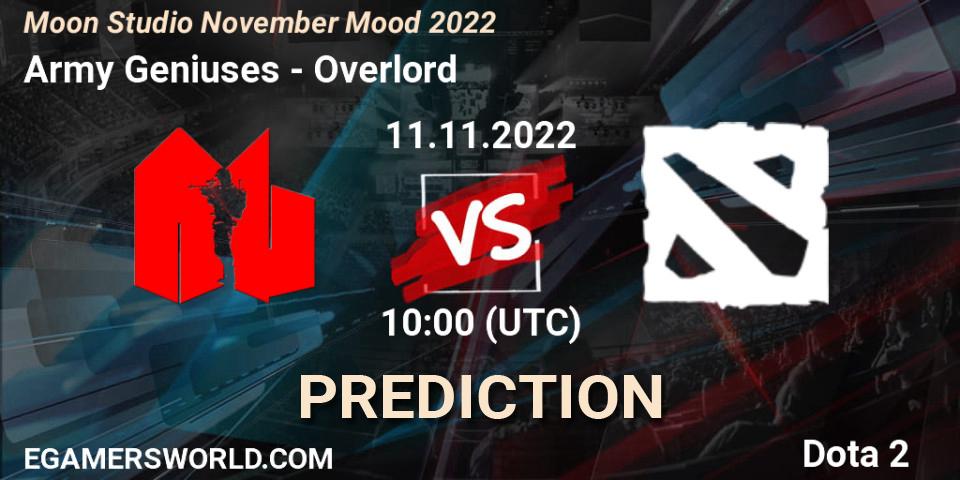 Prognoza Army Geniuses - Overlord. 11.11.2022 at 11:00, Dota 2, Moon Studio November Mood 2022