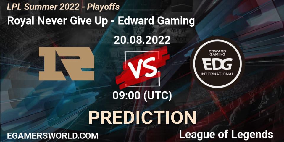 Prognoza Royal Never Give Up - Edward Gaming. 20.08.2022 at 09:00, LoL, LPL Summer 2022 - Playoffs