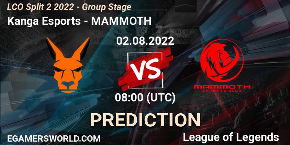 Prognoza Kanga Esports - MAMMOTH. 02.08.2022 at 08:00, LoL, LCO Split 2 2022 - Group Stage