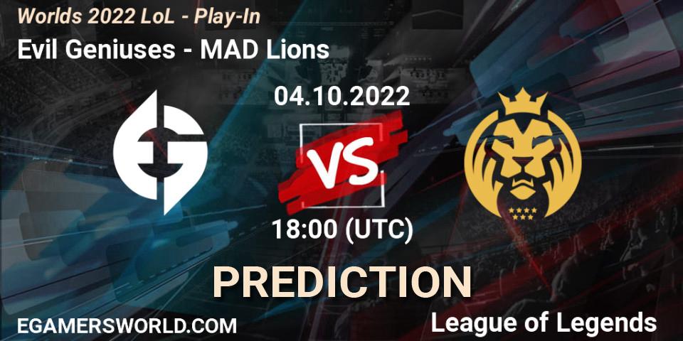 Prognoza Evil Geniuses - MAD Lions. 04.10.2022 at 18:00, LoL, Worlds 2022 LoL - Play-In