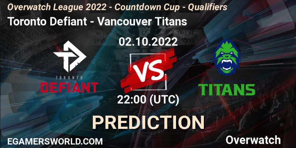 Prognoza Toronto Defiant - Vancouver Titans. 02.10.2022 at 22:20, Overwatch, Overwatch League 2022 - Countdown Cup - Qualifiers