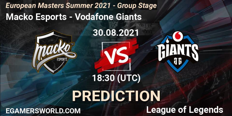 Prognoza Macko Esports - Vodafone Giants. 30.08.21, LoL, European Masters Summer 2021 - Group Stage