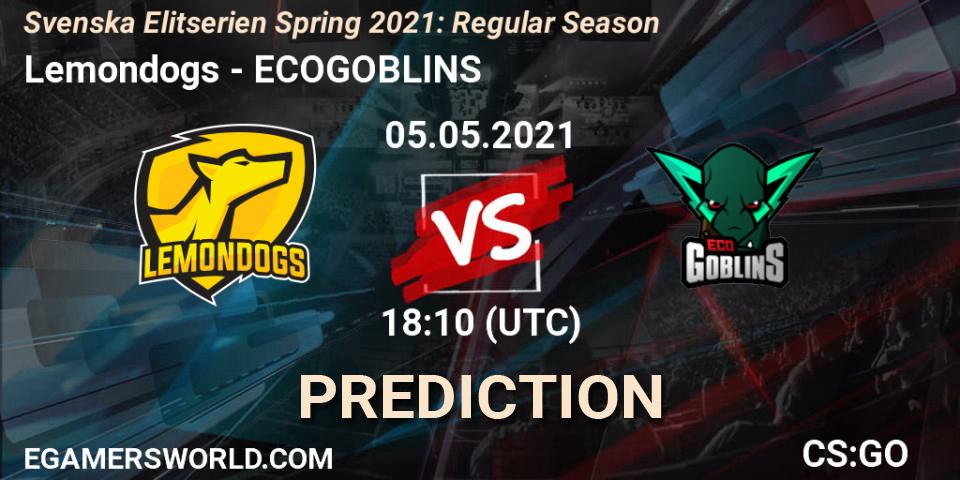 Prognoza Lemondogs - ECOGOBLINS. 06.05.2021 at 18:10, Counter-Strike (CS2), Svenska Elitserien Spring 2021: Regular Season