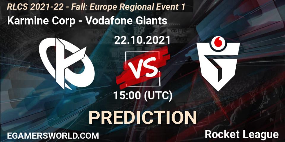 Prognoza Karmine Corp - Vodafone Giants. 22.10.2021 at 15:00, Rocket League, RLCS 2021-22 - Fall: Europe Regional Event 1