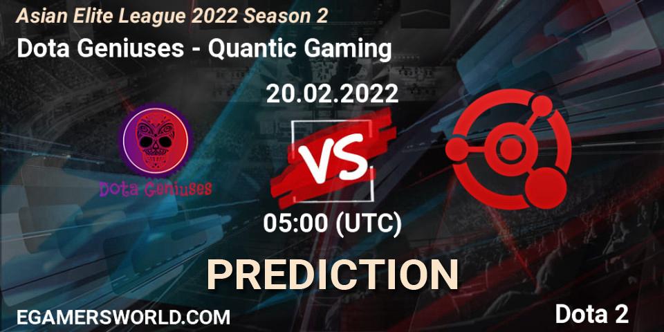 Prognoza Dota Geniuses - Quantic Gaming. 20.02.2022 at 04:59, Dota 2, Asian Elite League 2022 Season 2