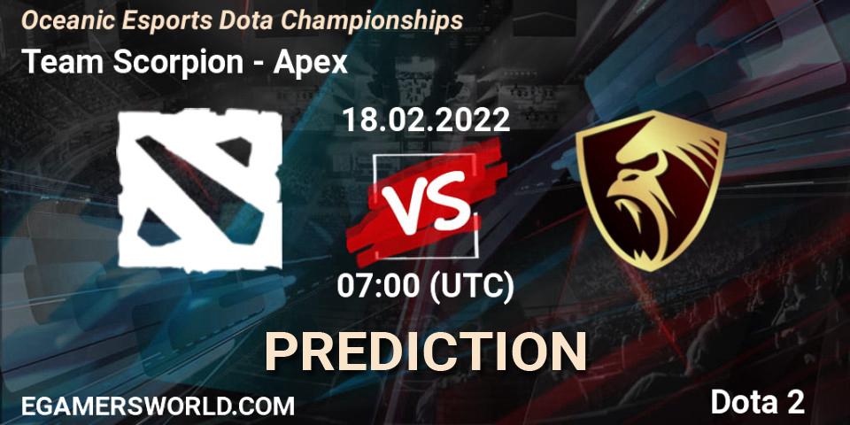 Prognoza Team Scorpion - Apex. 18.02.2022 at 07:18, Dota 2, Oceanic Esports Dota Championships