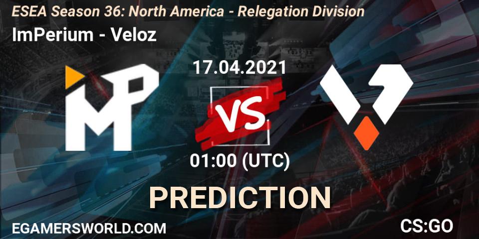 Prognoza ImPerium - Veloz. 17.04.21, CS2 (CS:GO), ESEA Season 36: North America - Relegation Division
