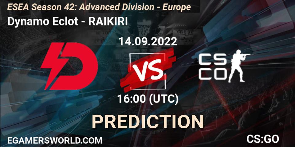 Prognoza Dynamo Eclot - RAIKIRI. 14.09.2022 at 16:00, Counter-Strike (CS2), ESEA Season 42: Advanced Division - Europe