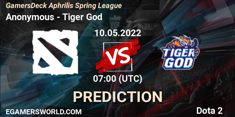 Prognoza Anonymous - Tiger God. 10.05.2022 at 07:02, Dota 2, GamersDeck Aphrilis Spring League