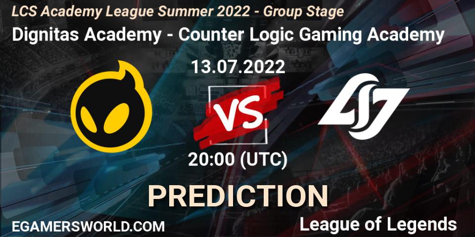 Prognoza Dignitas Academy - Counter Logic Gaming Academy. 13.07.2022 at 20:00, LoL, LCS Academy League Summer 2022 - Group Stage