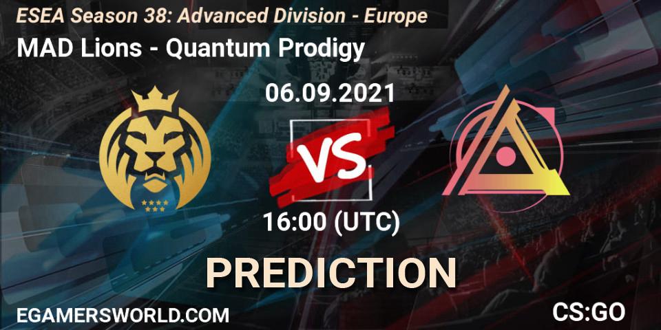 Prognoza MAD Lions - Quantum Prodigy. 06.09.2021 at 16:00, Counter-Strike (CS2), ESEA Season 38: Advanced Division - Europe