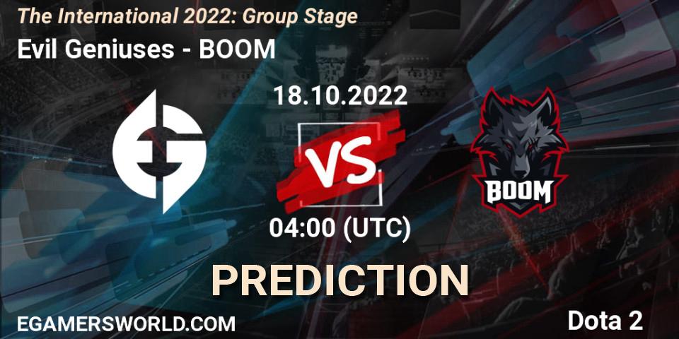 Prognoza Evil Geniuses - BOOM. 18.10.2022 at 04:32, Dota 2, The International 2022: Group Stage