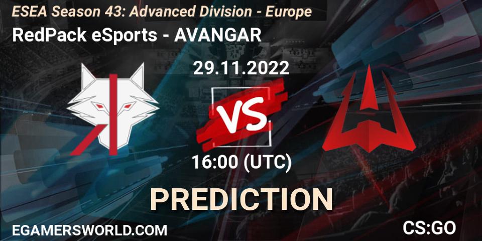Prognoza RedPack eSports - AVANGAR. 29.11.22, CS2 (CS:GO), ESEA Season 43: Advanced Division - Europe