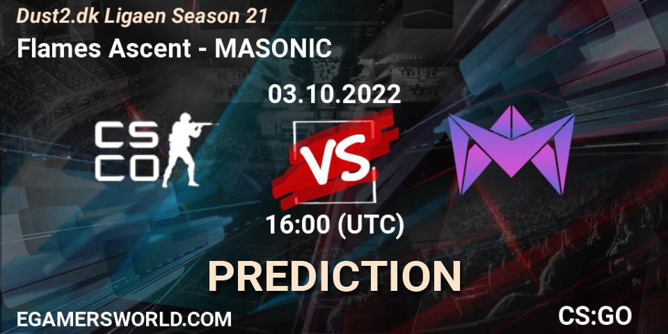 Prognoza Flames Ascent - MASONIC. 03.10.2022 at 16:00, Counter-Strike (CS2), Dust2.dk Ligaen Season 21