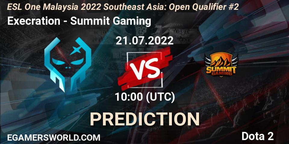 Prognoza Execration - Summit Gaming. 21.07.2022 at 10:00, Dota 2, ESL One Malaysia 2022 Southeast Asia: Open Qualifier #2