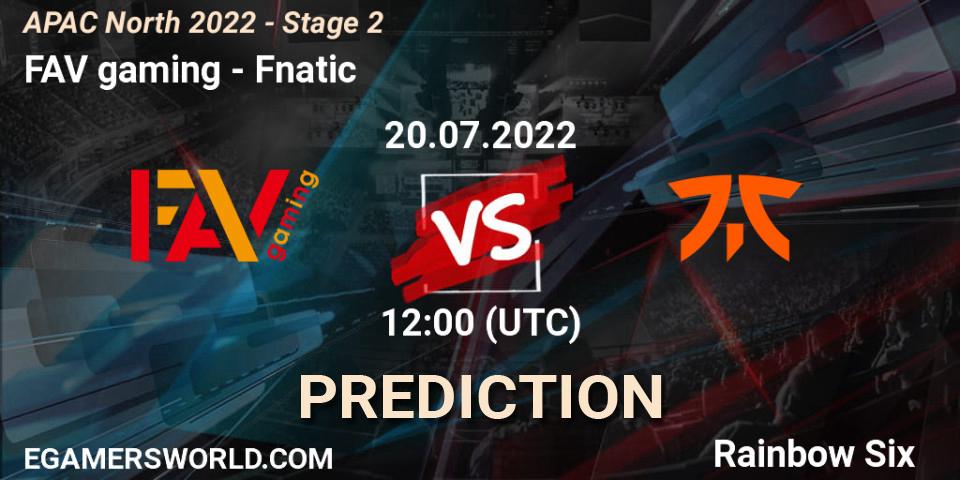 Prognoza FAV gaming - Fnatic. 20.07.2022 at 12:00, Rainbow Six, APAC North 2022 - Stage 2