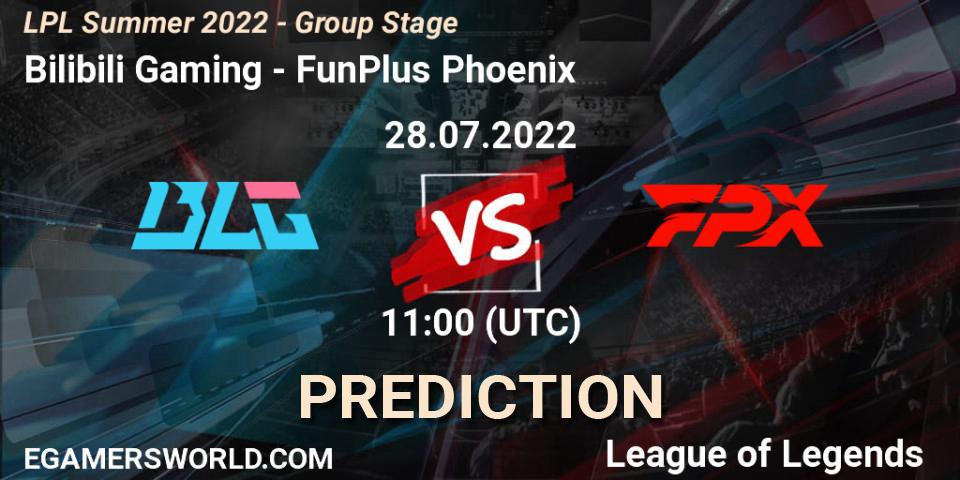 Prognoza Bilibili Gaming - FunPlus Phoenix. 28.07.2022 at 11:45, LoL, LPL Summer 2022 - Group Stage