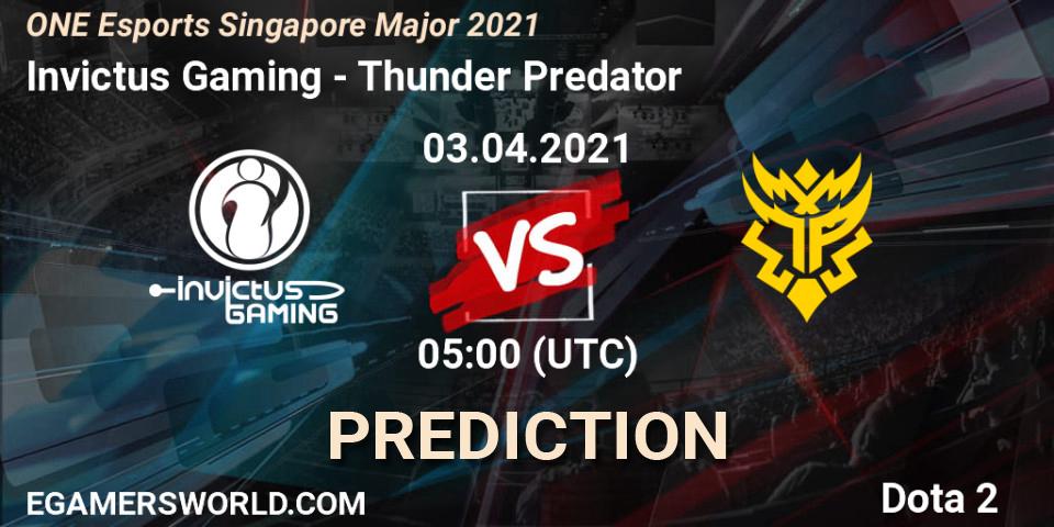 Prognoza Invictus Gaming - Thunder Predator. 03.04.2021 at 06:04, Dota 2, ONE Esports Singapore Major 2021
