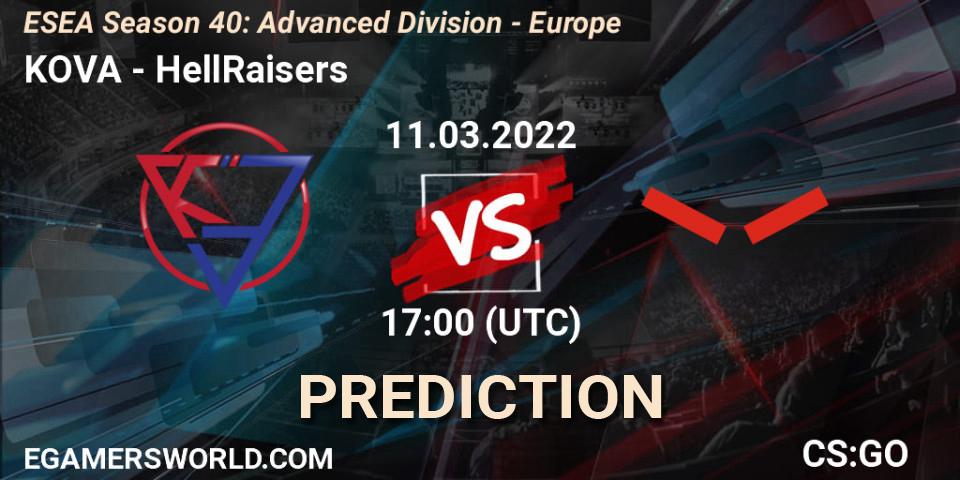 Prognoza KOVA - HellRaisers. 11.03.22, CS2 (CS:GO), ESEA Season 40: Advanced Division - Europe