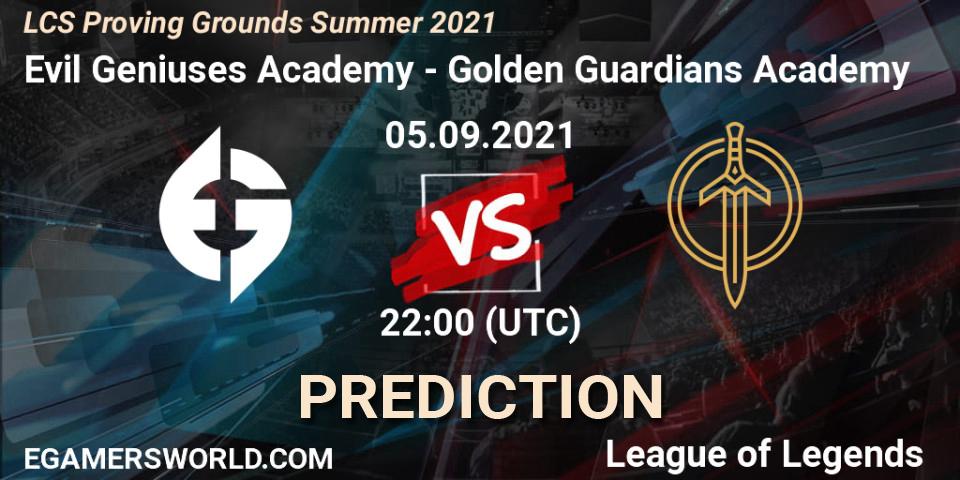 Prognoza Evil Geniuses Academy - Golden Guardians Academy. 05.09.2021 at 22:00, LoL, LCS Proving Grounds Summer 2021