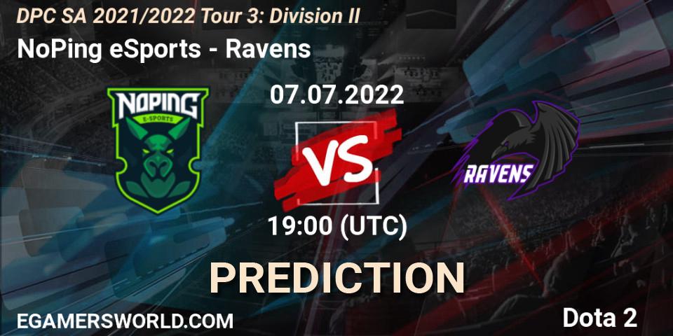 Prognoza NoPing eSports - Ravens. 07.07.2022 at 19:50, Dota 2, DPC SA 2021/2022 Tour 3: Division II