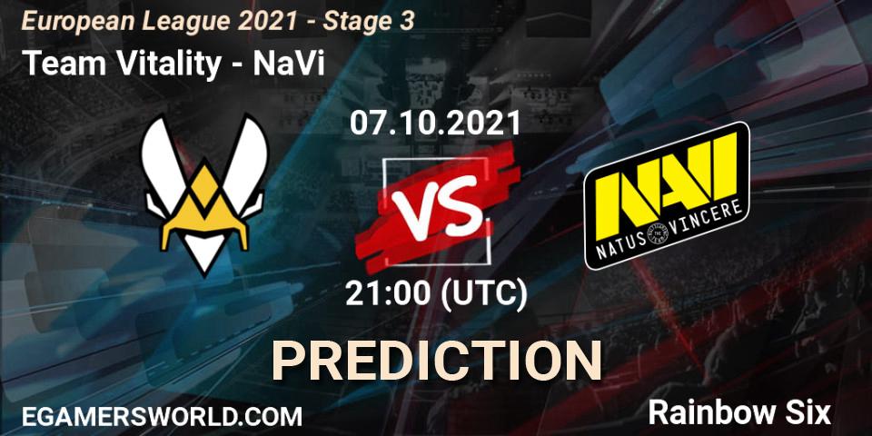 Prognoza Team Vitality - NaVi. 07.10.21, Rainbow Six, European League 2021 - Stage 3