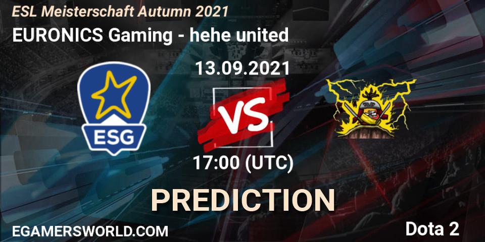 Prognoza EURONICS Gaming - hehe united. 13.09.2021 at 17:01, Dota 2, ESL Meisterschaft Autumn 2021