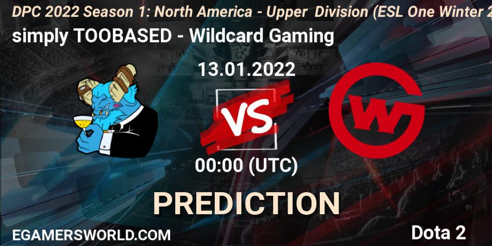 Prognoza simply TOOBASED - Wildcard Gaming. 12.01.2022 at 22:55, Dota 2, DPC 2022 Season 1: North America - Upper Division (ESL One Winter 2021)