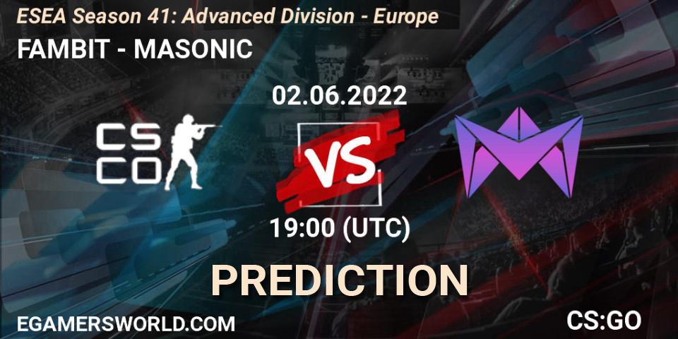 Prognoza FAMBIT - MASONIC. 02.06.2022 at 19:00, Counter-Strike (CS2), ESEA Season 41: Advanced Division - Europe
