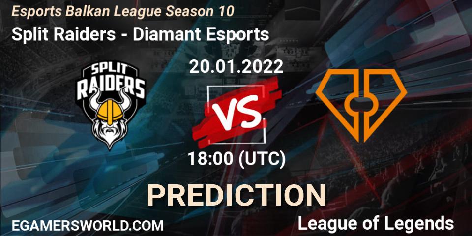 Prognoza Split Raiders - Diamant Esports. 20.01.2022 at 18:00, LoL, Esports Balkan League Season 10