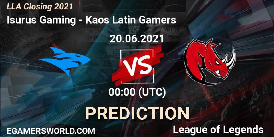 Prognoza Isurus Gaming - Kaos Latin Gamers. 20.06.2021 at 00:00, LoL, LLA Closing 2021