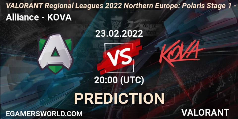 Prognoza Alliance - KOVA. 23.02.2022 at 20:00, VALORANT, VALORANT Regional Leagues 2022 Northern Europe: Polaris Stage 1 - Regular Season
