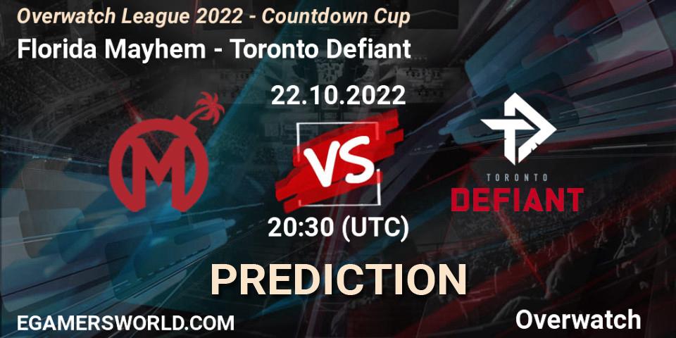 Prognoza Florida Mayhem - Toronto Defiant. 22.10.2022 at 19:00, Overwatch, Overwatch League 2022 - Countdown Cup