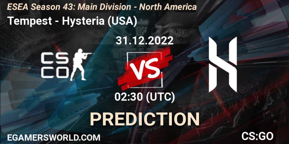 Prognoza Tempest - Hysteria (USA). 30.12.2022 at 23:00, Counter-Strike (CS2), ESEA Season 43: Main Division - North America